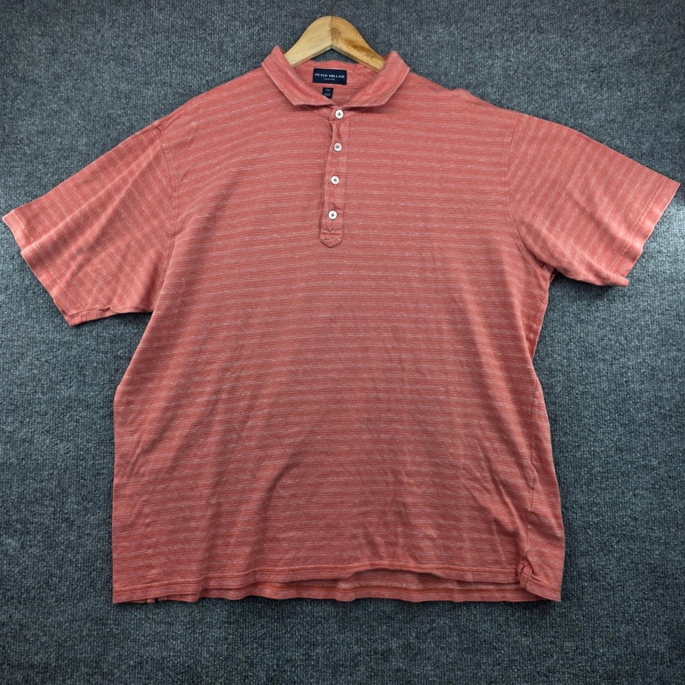 Peter Millar Collection Mens XXL Coral Orange Cotton‎ Linen Slub Polo MS22RK06